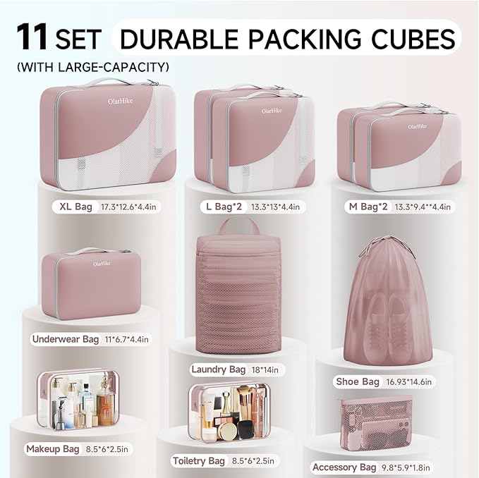 11 Set Packing Cubes for Travel, Gifts for Women Mom,Anti-Tearing Suitcase Organizer,OlarHike Vacation Essentials & Accessories for Cruise Ship