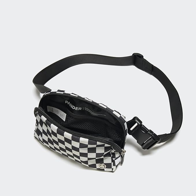 Pander Two Way Zipper Fanny Pack Nylon Everywhere Belt Bag for Women, Water Repellent Waist Packs, Crossbody Bags with Adjustable Strap (Checkered Black)