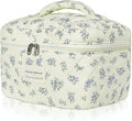 Gosect Large Travel Quilted Makeup Bag for Women,Big Floral Cotton Cosmetic Bag, Cute Coquette Aesthetic Floral Toiletry Organizer Bag (Blue Flower)