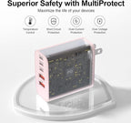 USB C Charger Block, 60W 5-Port Type C Charger Fast Charging Block, USBC USB Multiple Port Wall Charger Plug Adapter for iPhone 17/Air/16/15/14/13/12/11 Pro Max, Samsung Galaxy, iPad, Tablet (Pink)