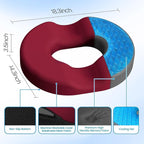 Donut Pillow Seat Cushion - Cooling Gel Donut Chair Cushions, Memory Foam Seat Cushion for Office & Home, Car Seat Cushion and Butt Pillow, Hemorrhoids Pillow and Tailbone Pain Relief, Red