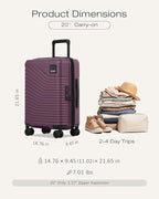 Coolife Carry On Luggage Expandable Hardside Upgrade PC Durable Lightweight Travel Suitcases with Dual Spinner Wheels & TSA Lock (Dark Purple, Carry-On 20-Inch)