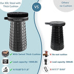 Upgraded XXL Taller 19.7" Wider 11.8" Collapsible Stool with Cushion,Adjustable Seat with Load Capacity 1000lbs, More Taller&Wider Portable Retractable Stool for Adults Camping Fishing Hiking BBQ
