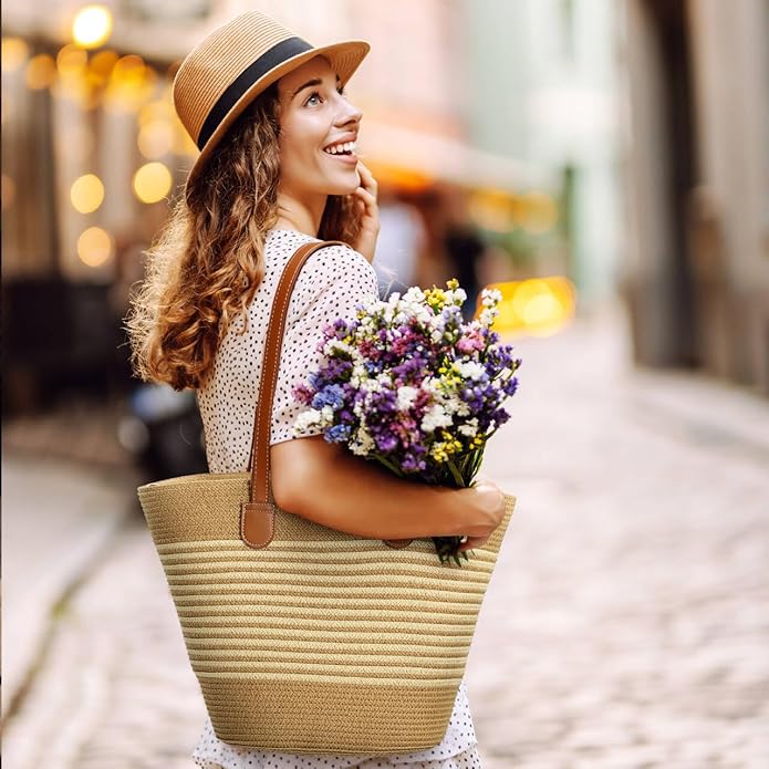Beach Bags for Women, Summer Straw Beach Bag Straw Purse Shoulder Handbags Large Beach Tote for Summer Vacation