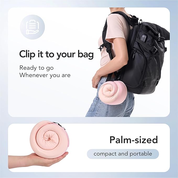 KPNEOL Travel Pillow, 100% Pure Memory Foam Travel Neck Pillow Airplane Neck Support Ergonomic Design for Traveling Suitable for Airplanes,Offices and Cars-Cooling Silk Light Pink