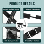 16" Portable Collapsible Stool - Folding Chair with Storage Pouch, Convertible Satchel for Hands-Free Carry & Supports 300Lbs, Ultralight for Hiking, Fishing, Camping, Festivals (Black, Large)
