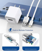 iPhone Charger,Long 6FT iPhone Charger 2Pack i Phone Cord 6feet USB to Lightning Cable Quick Fast Charging Data Sync Cord USB Wall Charge Block Adapter for I Phone14/13/12/11/XS/XR/X/8/7/5/SE2022/iPad
