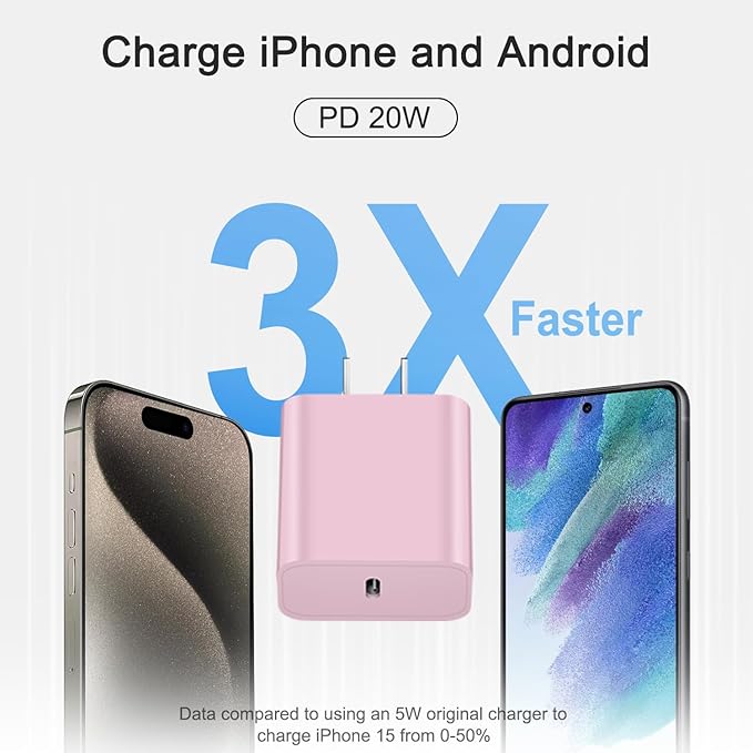 iPhone 17 16 15 Charger Fast Charging 3+3Pack Type C Charger USB C Chargers Block with 10FT Cable for iPhone Air/17/17 Plus/17 Pro/17 Pro Max/16/16 Plus/16 Pro/16 Pro Max/15/15 Pro Max/iPad Pro (Pink)
