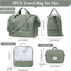 Travel Duffel Bag for Women, Carry-on Overnight Weekender Bags with Wet Pocket & Toiletry Bag, For Spirit Airlines 18x14x8 Personal Item Bag,3 Pcs Set,Small,Olive Green
