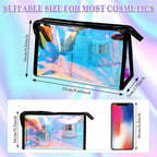 BESARME 10 Pcs Holographic Makeup Bags Bulk, Clear Portable Zippered Toiletry Bag Waterproof Cosmetic Bags SPA Bathroom Vacation Party Favors Bachelorette Gifts