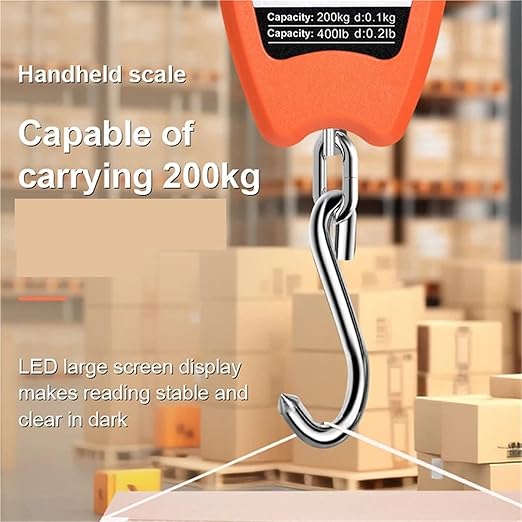 Luggage Weight Scale, Portable Electronic Luggage Scale Multifunctional Digital Scales LCD Display Travel High Accurate 200Kg Handheld Weighing Tools,for Travel(Orange)
