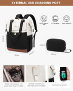 LOVEVOOK 17.3 Inch Laptop Backpack for Women, Large Capacity Travel Backpack with Organizer Bag, Waterproof Carry on Backpack Work Bag with USB Port, Teacher Nurse Backpack Purse, 2PCS, Beige-Black