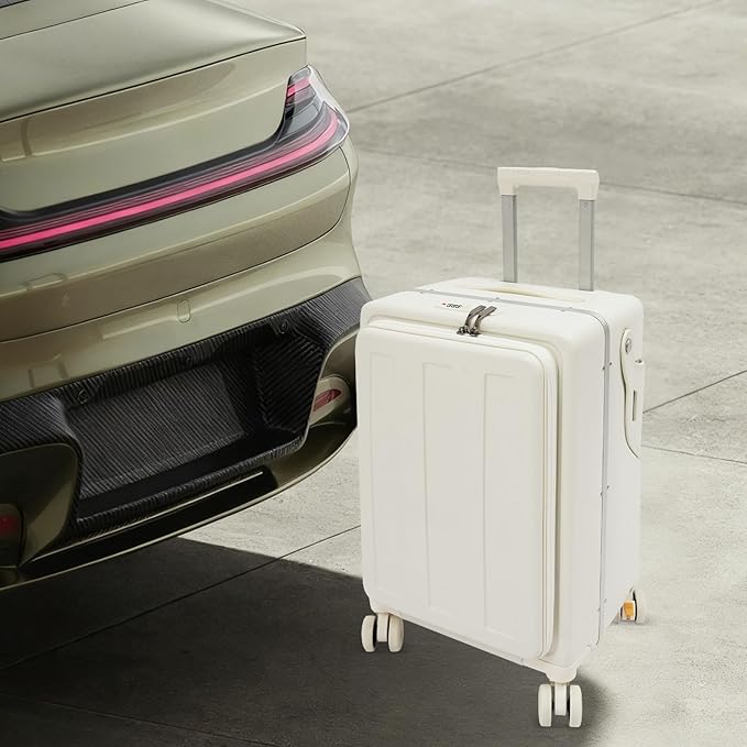 Kids Ride-on Luggage with Foldable Back Rest, 22" Carry On Luggage Travel Trolley Case with Seat for Children, Top Opening Suitcase with Spinner Wheels and Lock (White, 22 Inch)