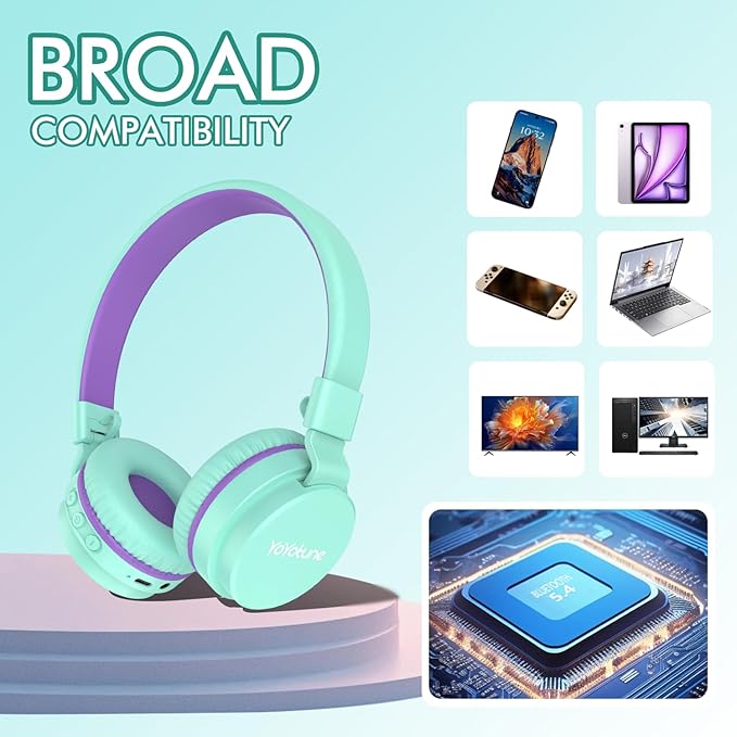 Kids Bluetooth Headphones,Lightweight Kids Headphones Wireless,85/94dB Safe Volume,40H Playtime,Fast Charging,Bluetooth 5.3,Over Ear,Toddler Headphone Built-in Mic for School/Tablet/Travel (Green)