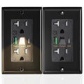 PD USB Outlet with Light,20W Power Delivery USB Receptacle with Night Light, 20A Tamper-Resistant Wall Outlet, Fast Charging Type A & USB-C Charger for Smartphones, Laptops, Tablets (2, Black-2P)