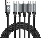 USB Type C Cable (5-Pack 3FT) - Nylon Braided Fast Charging for iPhone 15/16/17 & Samsung Galaxy Note S20 S10 S9 S8 Plus LG V50 V40 G8 G7 | Car Charger For iPhone | USB-A to USB-C | CarPlay Compatible
