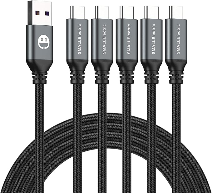 USB Type C Cable (5-Pack 3FT) - Nylon Braided Fast Charging for iPhone 15/16/17 & Samsung Galaxy Note S20 S10 S9 S8 Plus LG V50 V40 G8 G7 | Car Charger For iPhone | USB-A to USB-C | CarPlay Compatible