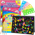 ZMLM Scratch Paper Art-Crafts Gift: 2 Pack Rainbow Notebooks Supplies Toys Easter Basket Stuffers for 3 4 5 6 7 8 9 10 Years Old Girls and Boys Kids Valentine's Day Birthday Party Games (Yellow)
