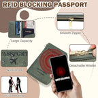 RFID Blocking Passport Wallet, Anti Theft PU Leather Passport Pouch with Tracker Case, Travel Document Organizer Zipper Wallet with Wrist Strap, Gifts for Women and Men (Black)