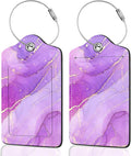 2Pack Luggage Tags for Suitcases, Cute Unique Pu Leather Cruise Luggage Tag with Privacy Cover ID Label Address Card and Metal Ring Suitable for Women Men Kids Travel Bag Purple Marble Pattern