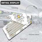 2Pack Luggage Tags for Suitcases, Cute Unique Pu Leather Cruise Luggage Tag with Privacy Cover ID Label Address Card and Metal Ring Suitable for Women Men Kids Travel Bag Black-lined Flower
