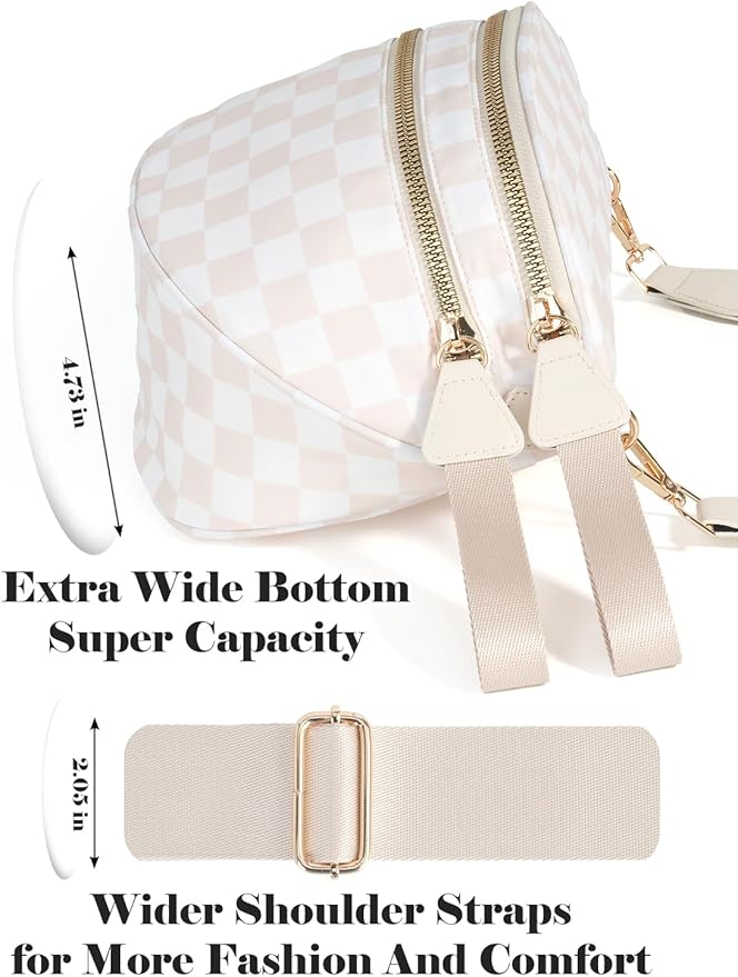 Black and White Checkered Crossbody Bag Bum Bag for Women,Spacious Checkered Purse Fanny Packs Belt Bag