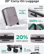 BAGSMART Carry on Luggage 22x14x9 Airline Approved with TSA Lock, 100% Polycarbonate Hardside Suitcase with Spinner Wheels, Rose Purple