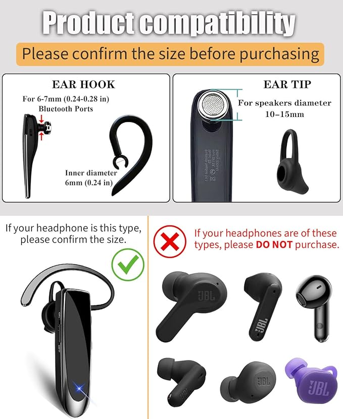 Ear Hooks Eartips Kit 360° Rotatable Adjustable Soft Silicone Anti-Slip Sports Clamp Bluetooth Headset Clips Earbuds Replacement for Newbee/Plantronics/TOORUN Black