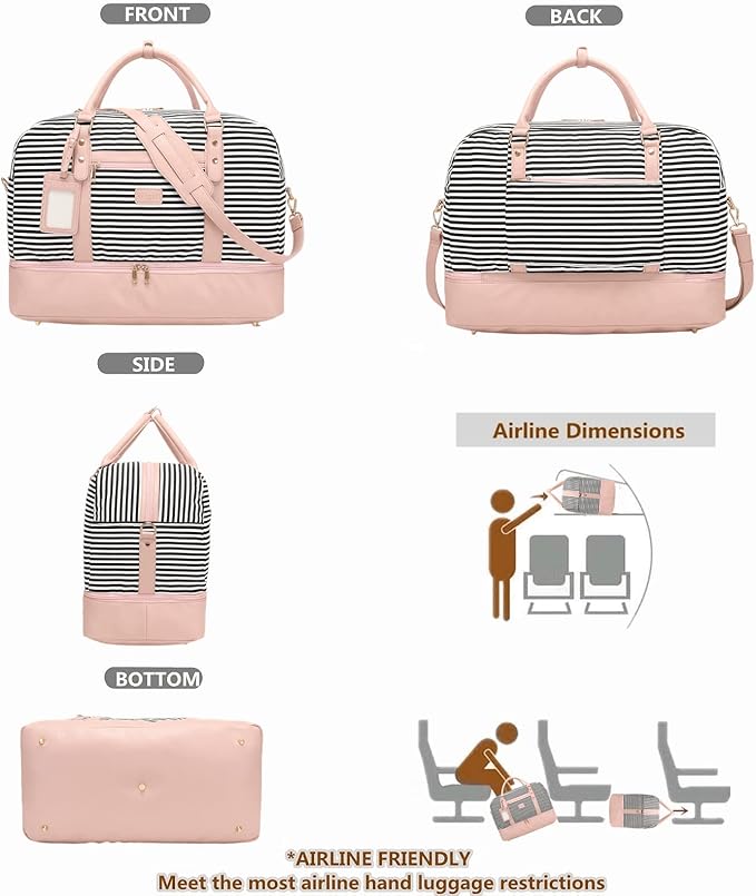 Wogarl 4PCS Weekender Bags for Women Large Overnight Weekend Travel Duffel Carry on Shoulder with Shoe Compartment Canvas Toiletry Bag for Travel Business Gym