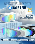 Swim Goggles 2 Pack, Wide View Anti Fog&UV Swimming Goggles for Audlt, No Leak Pool Beach Essentials for Men Women