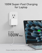 Nekmit 100W Flat USB C Charger Block, 3-Port GaN Fast Wall Charger(2*USB-C & 1*USB-A), USB C Wall Plug with Fixed Prongs for iPhone 17/16, MacBook Pro/Air, iPad, Galaxy and More
