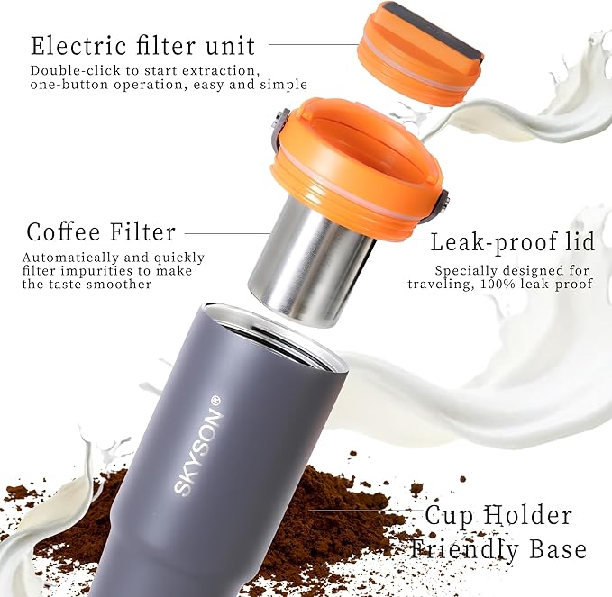 Portable Coffee Maker Mug for Travel,Mini Espresso Coffee Machine,20 oz Thermos Cup with Lid Fast Extraction Electric Filter Brewer,Insulated Stainless Steel Tumbler(Green)
