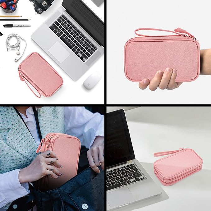 CAAORDKSO Electronics Accessories Organizer Pouch Bag, Electronic Organizer Travel Case, Tech Pouch, Travel Essentials for Women, Cable, Cord, Phone, Charger, Power Bank, Earphone (Light Pink, Large)