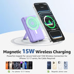 Azmuth Magnetic Power Bank,10000mAh for MagSafe Battery Pack, 22.5W PD Fast Charging,LED Display & Foldable Stand Wireless Portable Charger for iPhone 17/16/15/14/13/12/Pro/Pro Max/Plus,Purple