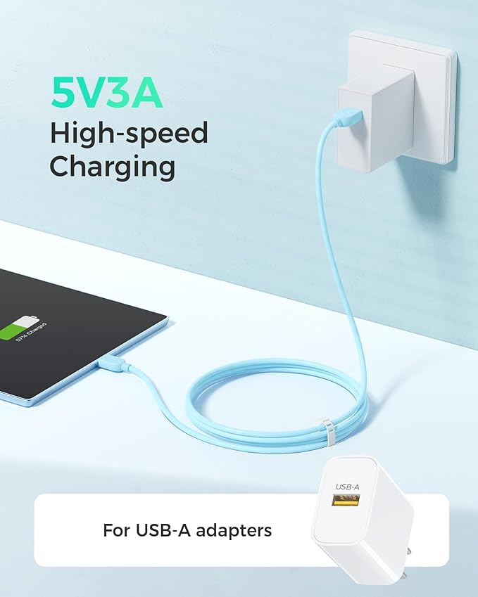 Cable Matters 3-Pack Short USB A to USB C Cable 3ft in Orange Blue Purple, Support Apple CarPlay, Android Auto, USBA to USBC Charging Cable for iPhone 16/15 Pro Max Plus, Galaxy S23