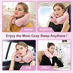 Keemall Inflatable Neck Pillow, Premium Pink U-Shaped Travel Pillow with Soft Washable Cover, Compact Portable Airplane Travel Essentials for Flight, Car and Office, Ideal Travel Gift for Women