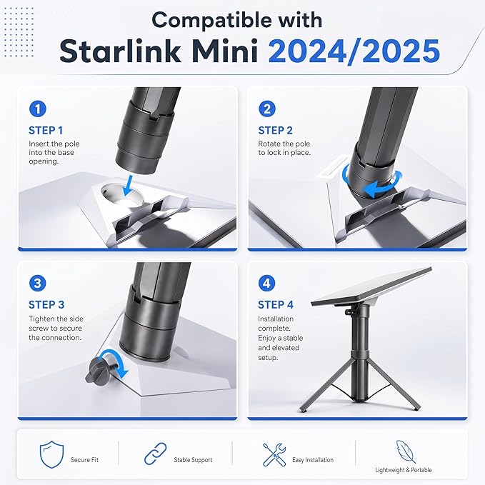Starlink Mini Battery Pack 45000mAh 166Wh, 6–8H Runtime, All-in-One Tripod Power, IP67 Waterproof, USB-C PD Fast Charging for Camping RV Off-Grid
