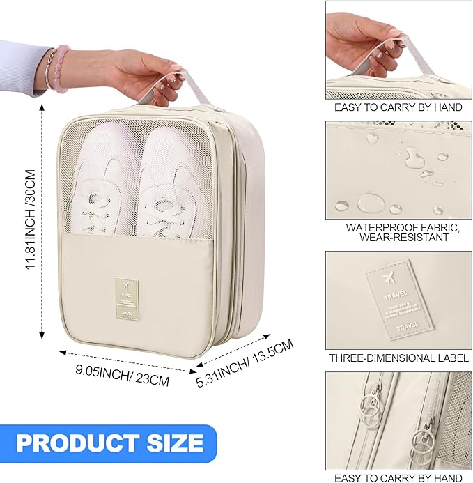 Windyun 2 Pcs Shoe Bags for Travel Holds 3 Pair of Shoes Travel Shoe Bag for Packing Portable Shoe Cubes for Travel and Daily Use(Beige, Gray)