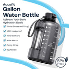 AQUAFIT 1 Gallon Water Bottle with Time Marker - Straw & Chug Lid - BPA Free Gym Water Bottle with Straw - Big Gallon Jug (Blue Skies, 128 oz - 2 Lids)