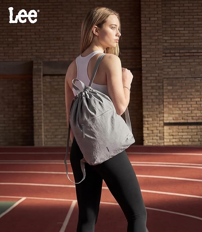 Lee Drawstring Backpack Bag Lightweight Small Gym Swim Beach Bag Water Resistant Sports Sackpack for Men Women, LEE48-002GY