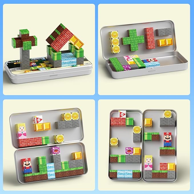 Mini Magnetic Blocks STEM Toys for Kids Ages 3-8, 35PCS Travel Building Set with Magnetic Storage Tin Box, Educational Construction Toys for Toddlers, Preschool Birthday Gift for Boys & Girls