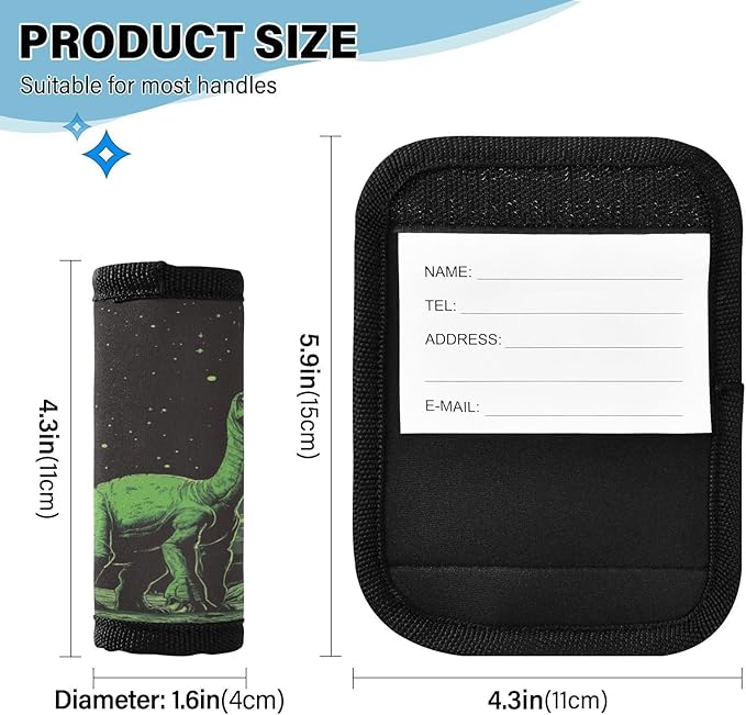 2 PC Luggage Handle Wrap Luggage Handle Covers Tags for Suitcase Bags Travel Luggage Handle Identifier Gripper Green Retro Dinosaur