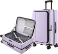 NINETYGO Medium Checked Luggage 25 Inch, Flat Top Opening Check In Luggage with Cup Holder, Expandable, Lightweight PC Hard Shell, TSA Lock, 360° Spinner Wheels (Lavender Taro Milk)