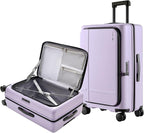 NINETYGO Medium Checked Luggage 25 Inch, Flat Top Opening Check In Luggage with Cup Holder, Expandable, Lightweight PC Hard Shell, TSA Lock, 360° Spinner Wheels (Lavender Taro Milk)