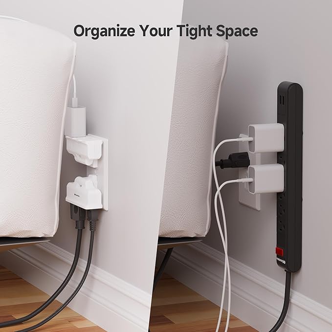 [ETL Listed] Cable Matters 2-Pack 3-Outlet Grounded 180 Degree Swivel Wall Tap, 3 Plug Wall Adapter, Multi-Plug Outlets, White