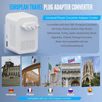 220V to 110V Voltage Converter US to Europe, Travel Adapter Plug Converter for European with 20W PD & 2USB-A & 2USB-C, European Power Converter Combo USA to Spain Italy France, White