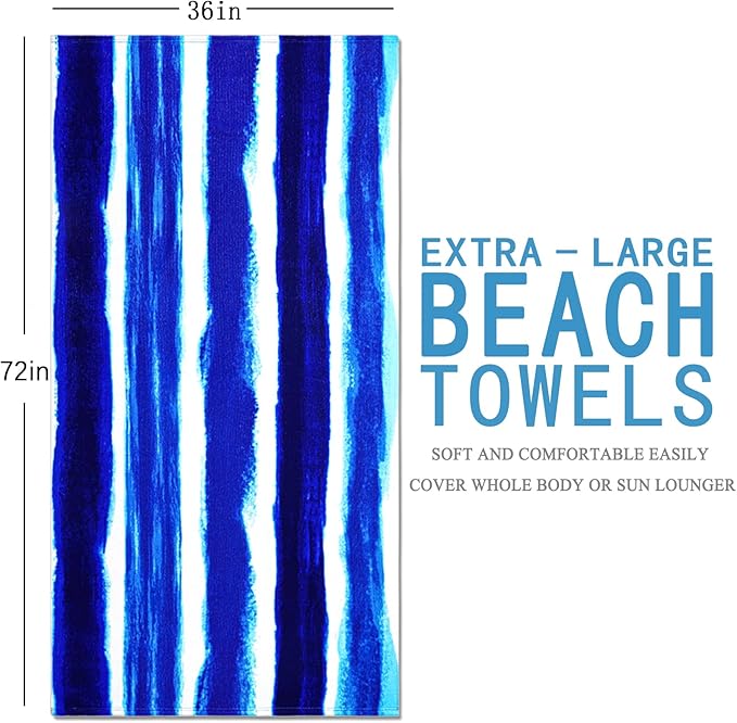 Genovega 2 Packs Oversized Beach Towel Set Extra Large Big XL Pool Camping Swim Clearance Towels 36x72 Soft Blanket Cruise Essentials Accessories Must Haves Vacation Necessities Adult Stripe Dolphins
