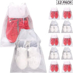 12 Pack Portable Shoe Bags for Travel Large Shoes Pouch Storage Organizer Clear Window with Drawstring for Men and Women White