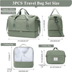 Large Travel Duffle Bag,Carry on Overnight Weekend Bag with Shoes Compartment,Weekender Bags for Women for Travel Business Trips Sport Hospital,3 Pcs Set,Olive Green