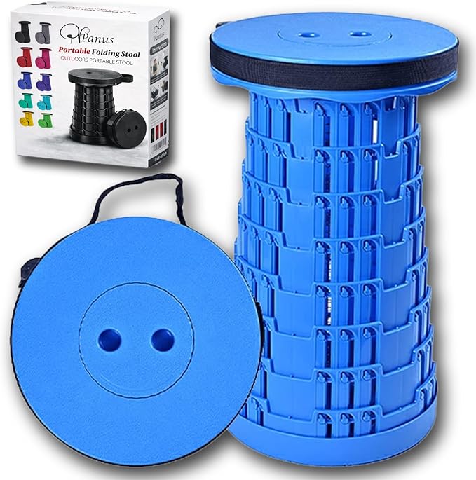 Telescoping Folding Camping Stool, Portable Adjustable Height Outdoor Chair, 1-Second Setup, Compact Lightweight for Camping, Fishing, Hiking (US Blue)